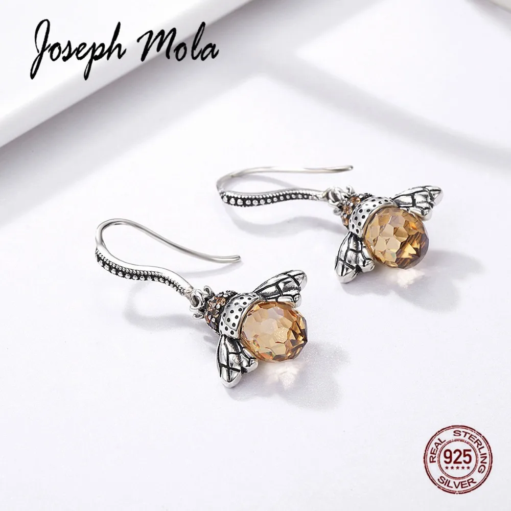 

Joseph Mola 925 Sterling Silver Crochet Jewel Lovely Yellow Dancing Bee CZ Stone Drop Earring for Women Party Dating Gift Animal