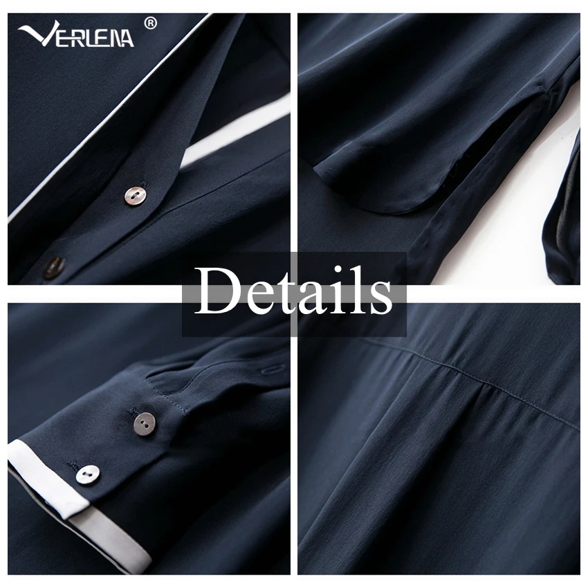 С длинным рукавом и v-образным вырезом, шелк, темно-синяя блузка для женщин, Элегантная Модная OL рубашка VERLENA, асимметричный подол размера плюс XL, летние топы