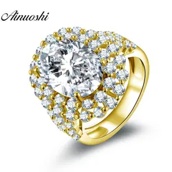 AINUOSHI 10 К твердого желтого золота Halo Кольцо 6ct овал большой камень Сона кольцо с бриллиантом роскошные свадебные Обручение ювелирные
