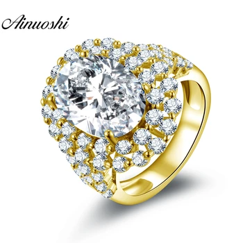 

AINUOSHI 14K Solid Yellow Gold Halo Ring 6ct Oval Cut Big Stone SONA Diamond Ring Luxury Wedding Engagement Jewelry Women Ring