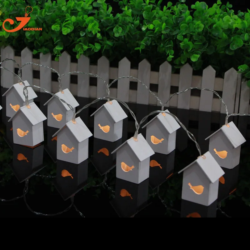 Wooden House Bird lights10 LED Party Lights Wood Mini ...