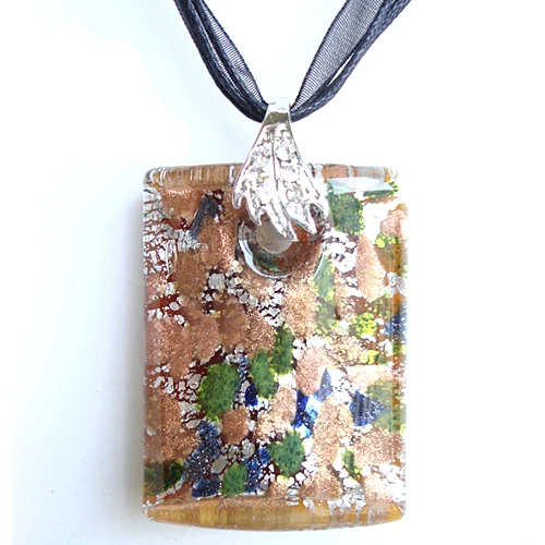 

RED SNAKE Murano Glass Silver / Green /Golden Spots Multi Color Rectangular Pendant Necklaces