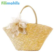 Летняя Пляжная Сумка женская плетеная солома брелок в виде цветка сумки Женская богемная стильная сумка для путешествий дизайнерские сумки высокого качества S1046