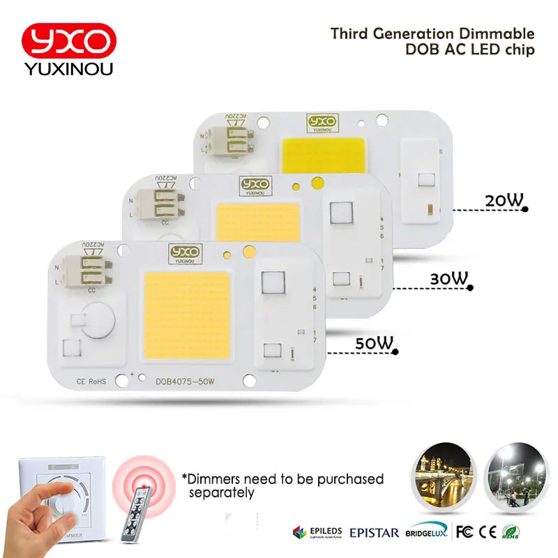 SMD COB Точечный светильник AC 220 В DOB чип для светодиодной лампы Beans Smart IC 20 Вт 30 50