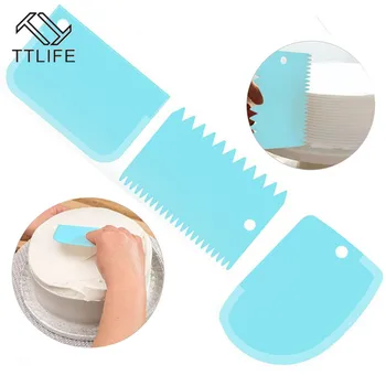 

TTLIFE 3PCS/Set Hot High Quality Colorful Multifunctional Irregular Teeth Edge DIY Cream Scraper Set Cake Mold Tools
