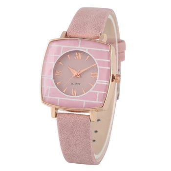 

Unique Square Case Quartz Watch Movement for Women Elegant Brown Dial with 12 PrintsDurable Matte Leather Band Wristwatch