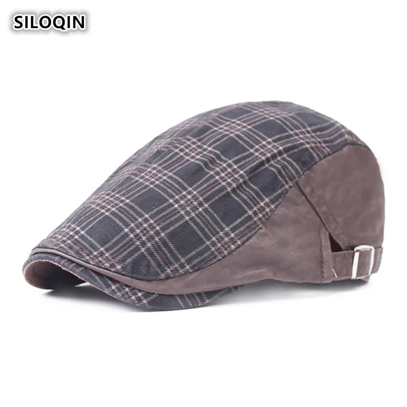 

SILOQIN Summer Trend Men's Cotton Plaid Berets Fashion Versatile Adjustable Retro Tongue Cap Leisure Riding Mountaineering Visor