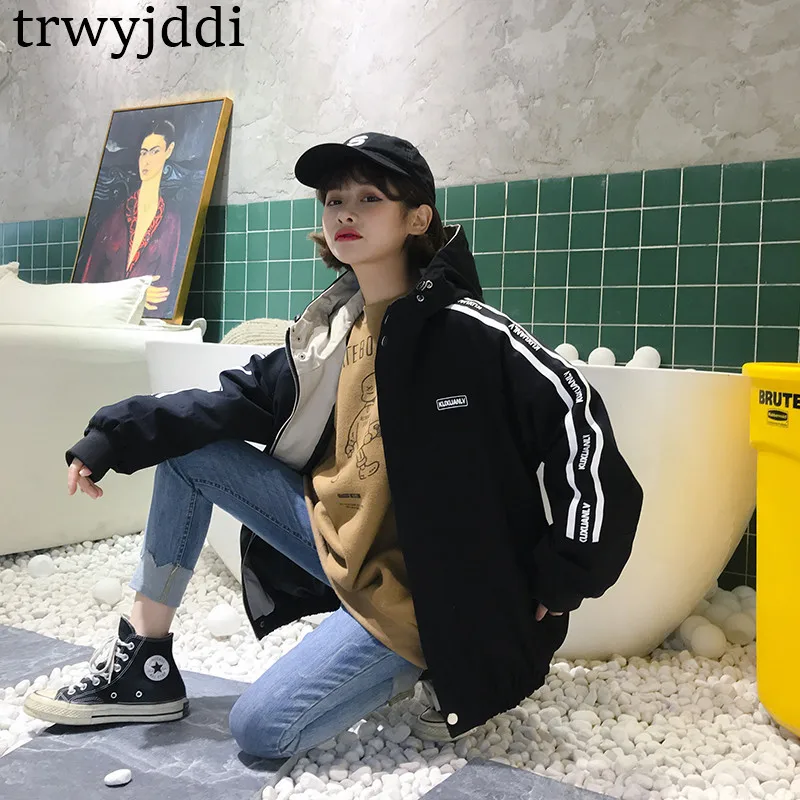Новинка Весна Осень корейский Свободный BF Harajuku с капюшоном Студенческая Рабочая куртка Женская бейсбольная форма куртка женские пальто N469