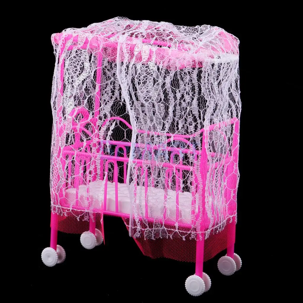 Dollhouse Miniature Mini Cradle Bed w/ Lace Cover Bedroom Furniture Decor For 3 inch Dolls 1/6 Action Figures Accessory