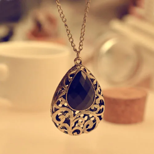 

New LNRRABC Woman Top Luxury Long Chain Crystal Flower Water Drop Necklaces Pendants Statement Necklace Accessory