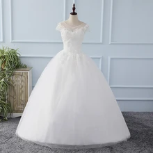 New Arrival Real Photo Bridal Gowns Cap Sleeve Beadings Flowers Appliques lace Up Floor Length Ball Gown Wedding Dresses Cheap