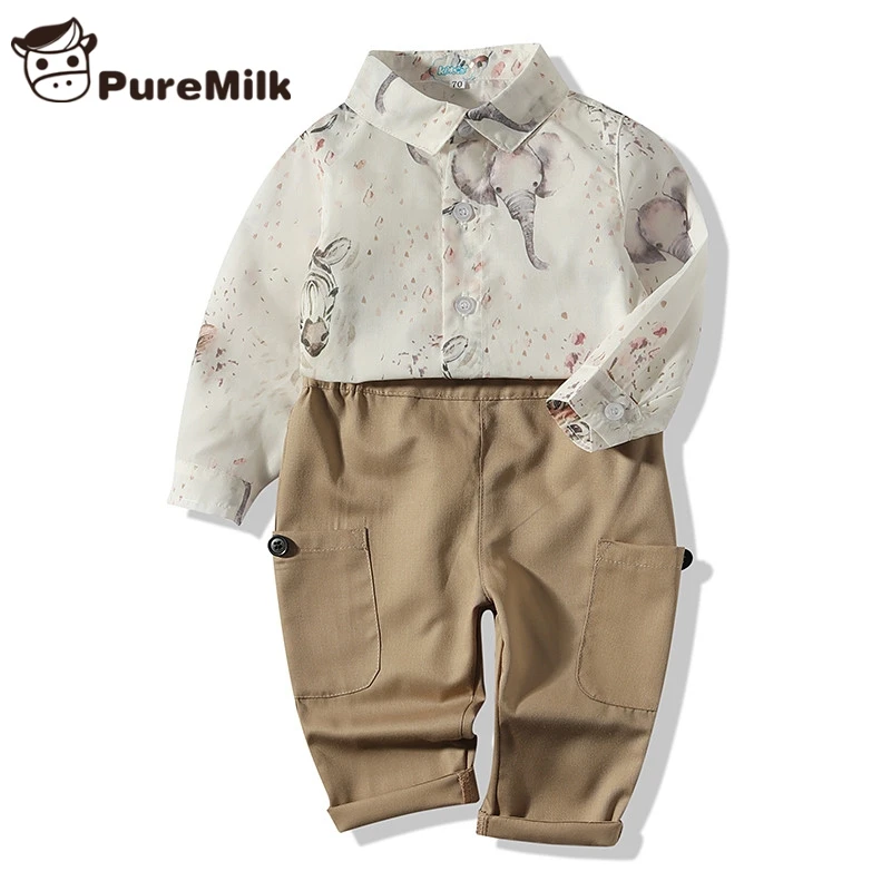 

PureMilk baby boy clothes casual newborn clothes baby summer clothes long sleeve cotton shirt with pants