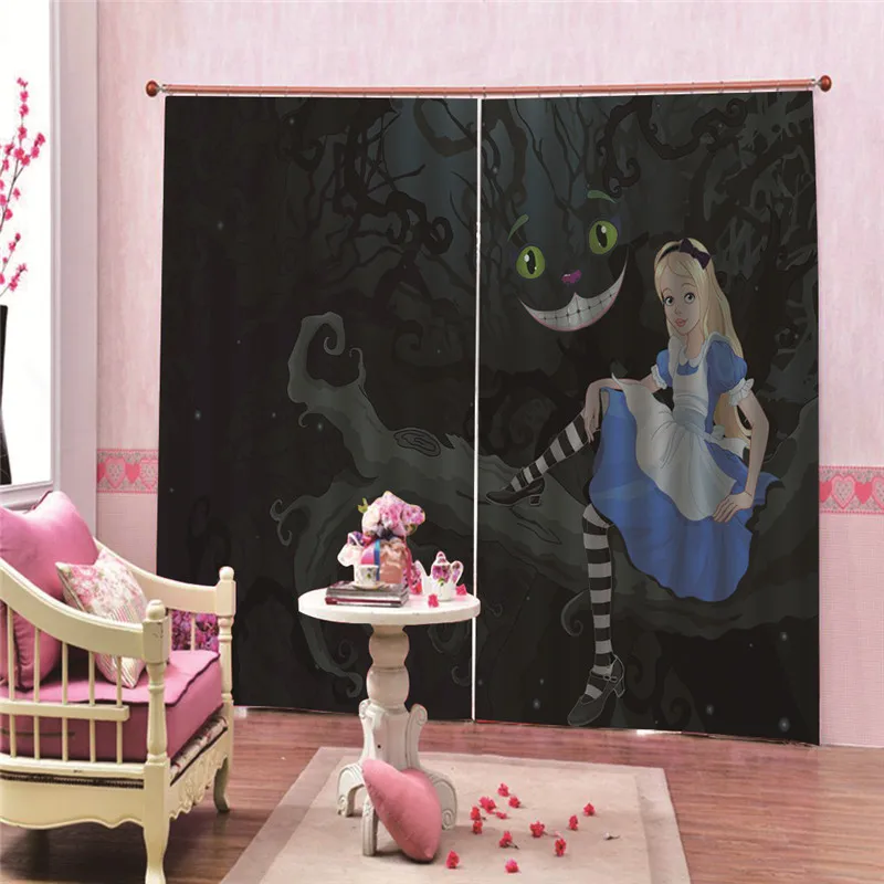 

1 Pair little girl 3D Printed Thermal Insulated Grommet Blackout Window Curtain Panel 24 Colors for living room