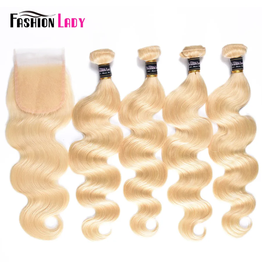 

Fashion Lady Brazilian Body Wave Platinum Blonde Hair Bundles With Closure 100% Human Hair 4 Bundles With Lace Closure Remy Hair