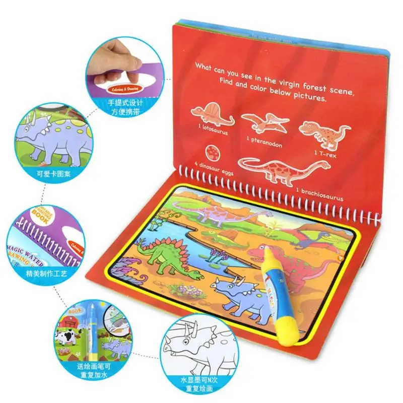 Мультяшная раскраска Волшебная водная книга для рисования+ 1 ручка многоразовая книга для рисования детская распознает обучающая игрушка для рисования