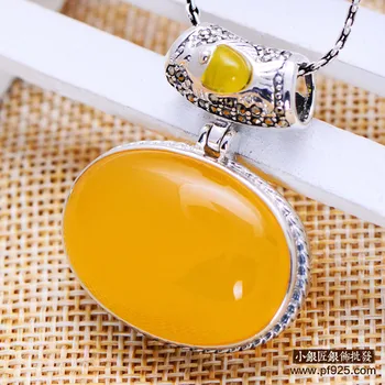 

Sterling Silver Semi-precious stones yellow yellow chalcedony yellow girlfriend gift women jewelry retro nig Pendant