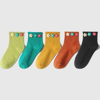 

Korea Flower Cotton Socks Women Harajuku Long Socks Girls Floral Funny Socks Femme Streetwear Casual Calcetines Mujer