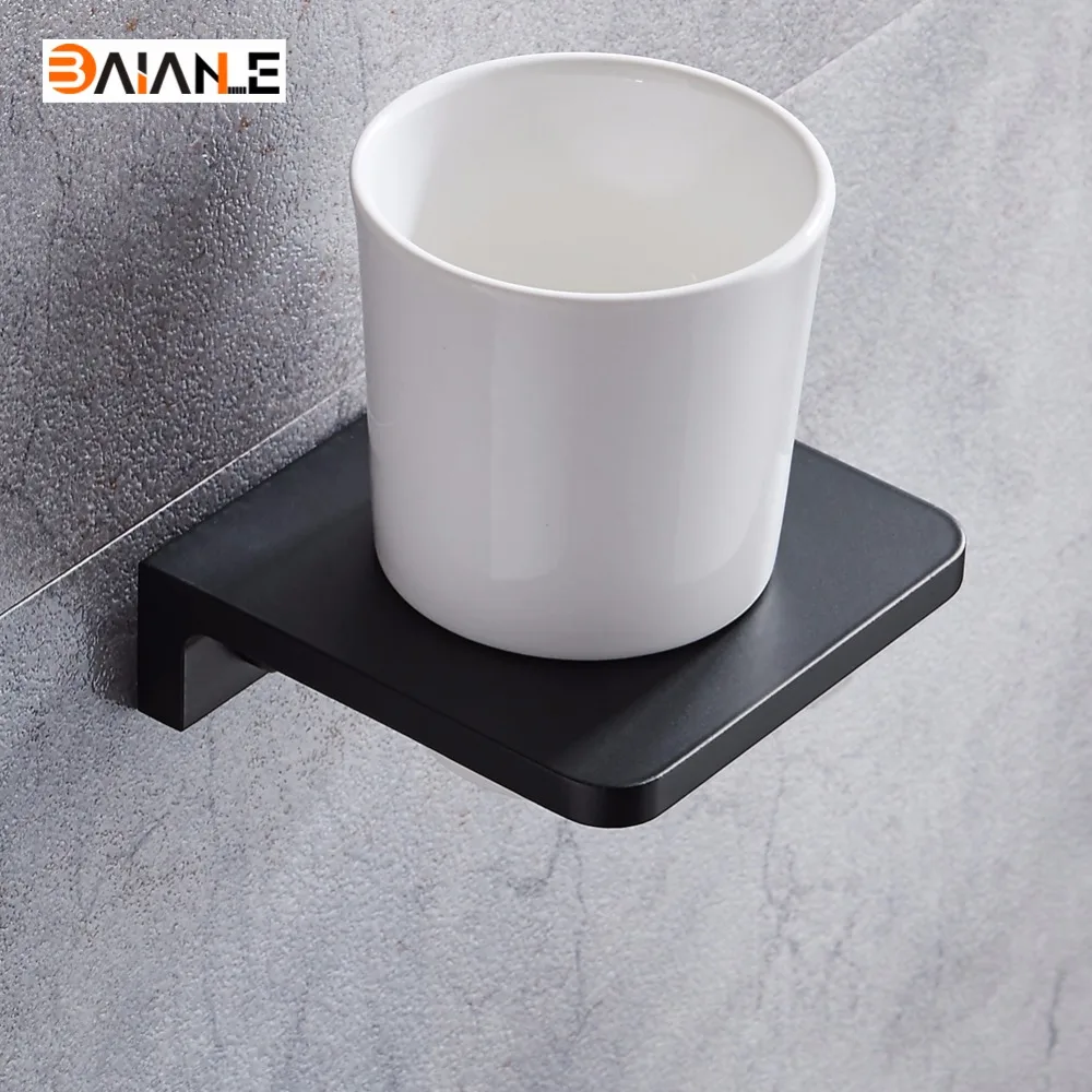 Cup & Tumbler Holders Black Wall Mounted fashion bathroom wash gargle cup holder sapce Aluminum