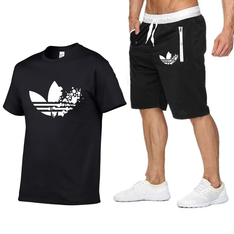Two Piece Set Men Short Sleeve T Shirt Cropped Top+Shorts Men's Tracksuits 2019 New Causal Sportswear Tops Short Trousers