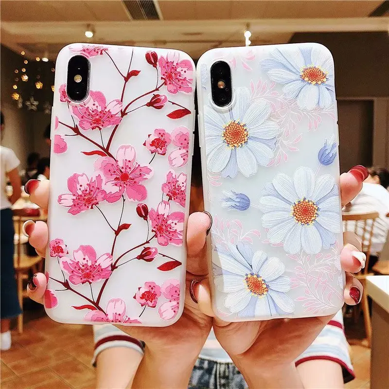 

HYZHCASE 3D Relief Rose Flower Silicon Phone Case For iPhone 7 8 Plus TPU Floral Leaves Cases For iPhone X 6 6S Plus Soft Cover
