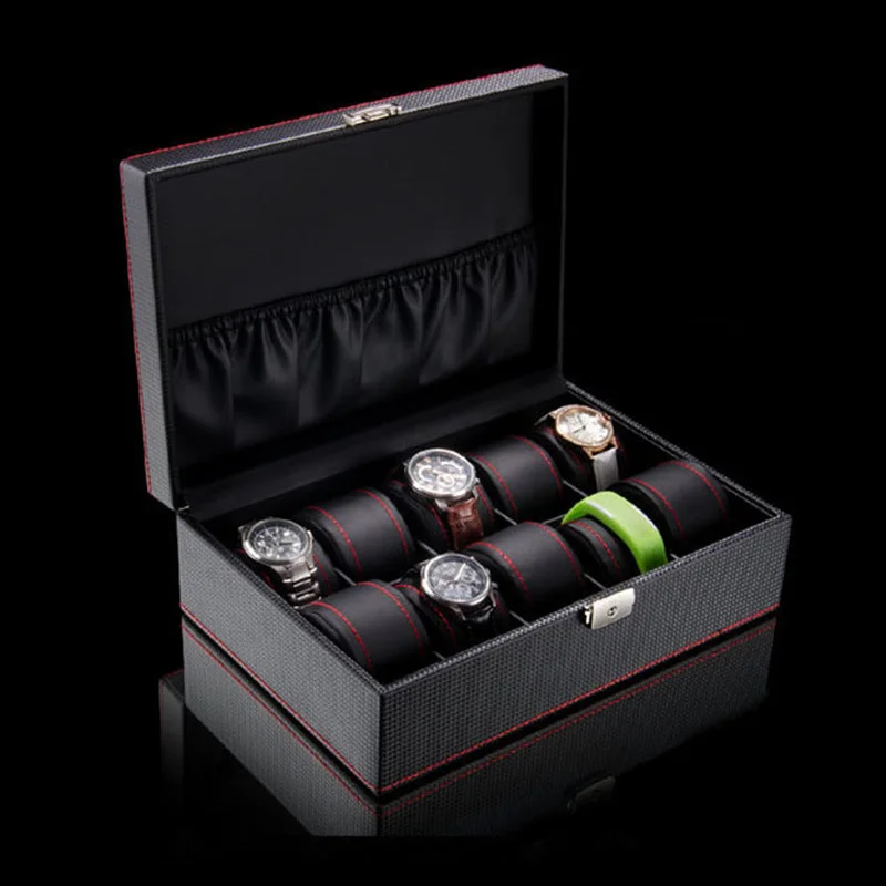 Top Leather Watch Box Case Black 10 Slots Watch Storage Boxes Luxury Watch Display Box Women Gift Jewelry Box Holder W038 Top Leather Watch Box Case Black 10 Slots Watch Storage Boxes Luxury Watch Display Box Women Gift Jewelry Box Holder W038