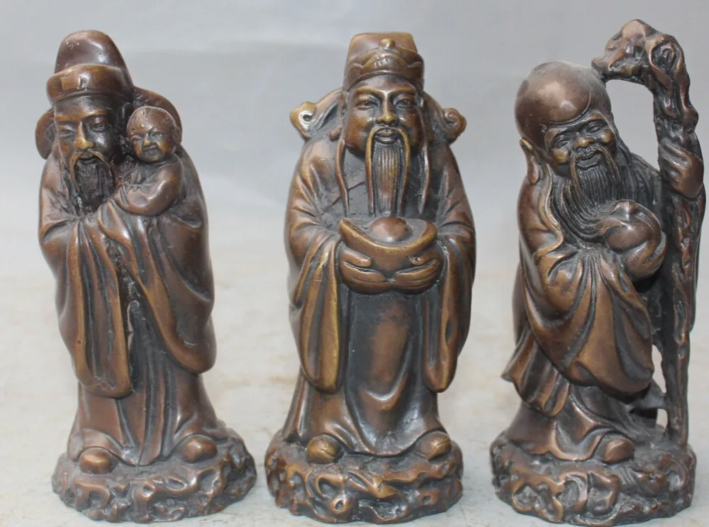 Zhaorui5886196 &quotКитайский фэн шуй Бронзовый Фу Лу Шу 3 бессмертный Бог Руи набор