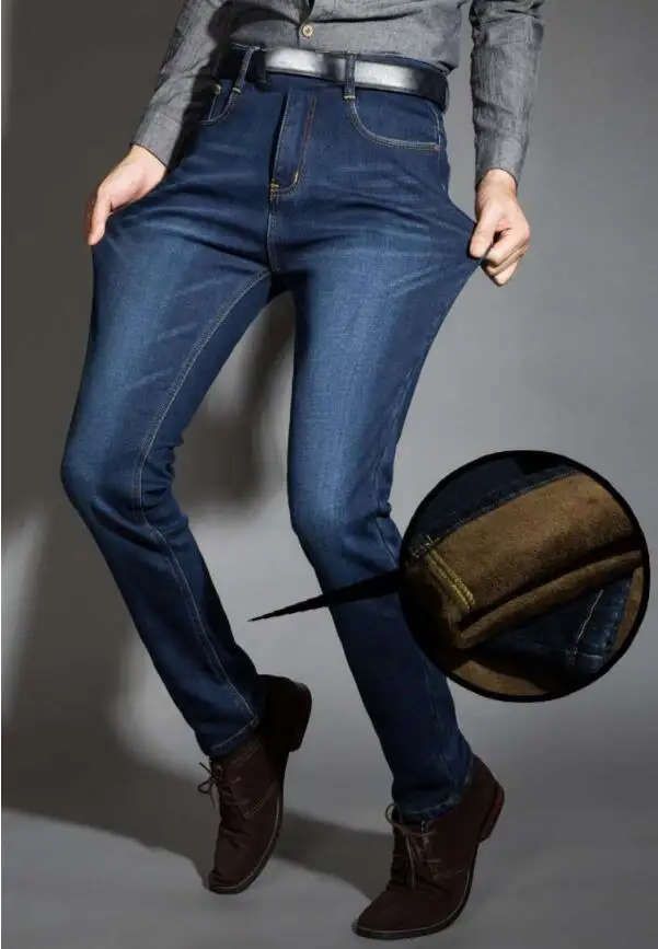 NIANJEEP, высокое качество, известный бренд, Осень-зима, джинсы, теплые, флокированные, теплые, мягкие, мужские джинсы, высокая эластичность, pantalon lin homme