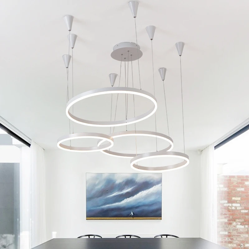 

Modern 4 Lights Ring Circel LED Pendant Light Round LED Lights For Living Room Bedroom Bar Office Suspended Lighting Fixture