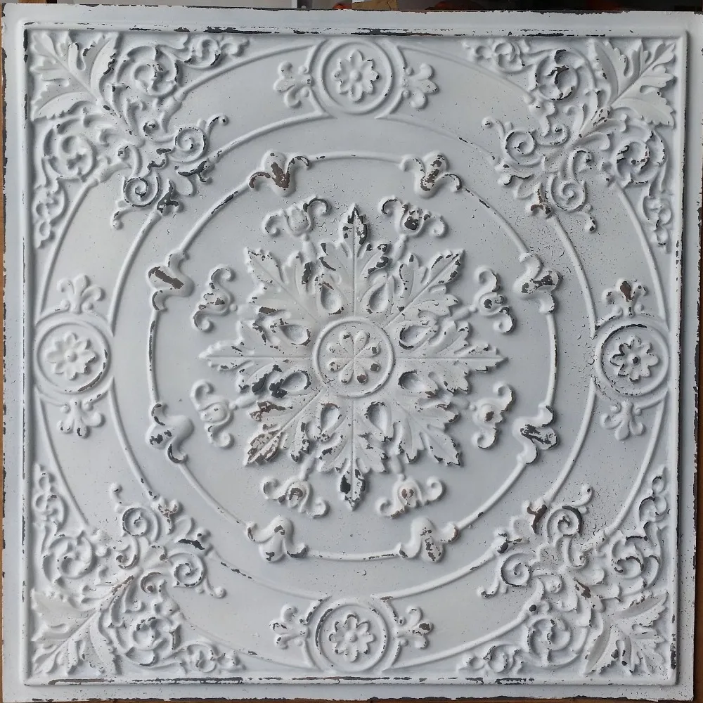 Decor Ceiling tile faux tin distressed white cafe pub restaurant well ceiling panels PL18