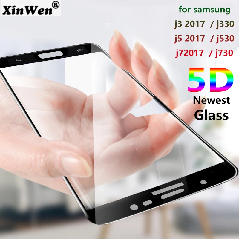 

xinwen 5D Curved protective screen protector Tempered Glass for samsung galaxy j5 j7 2017 j530 j730 protection Film Full 9h 3d