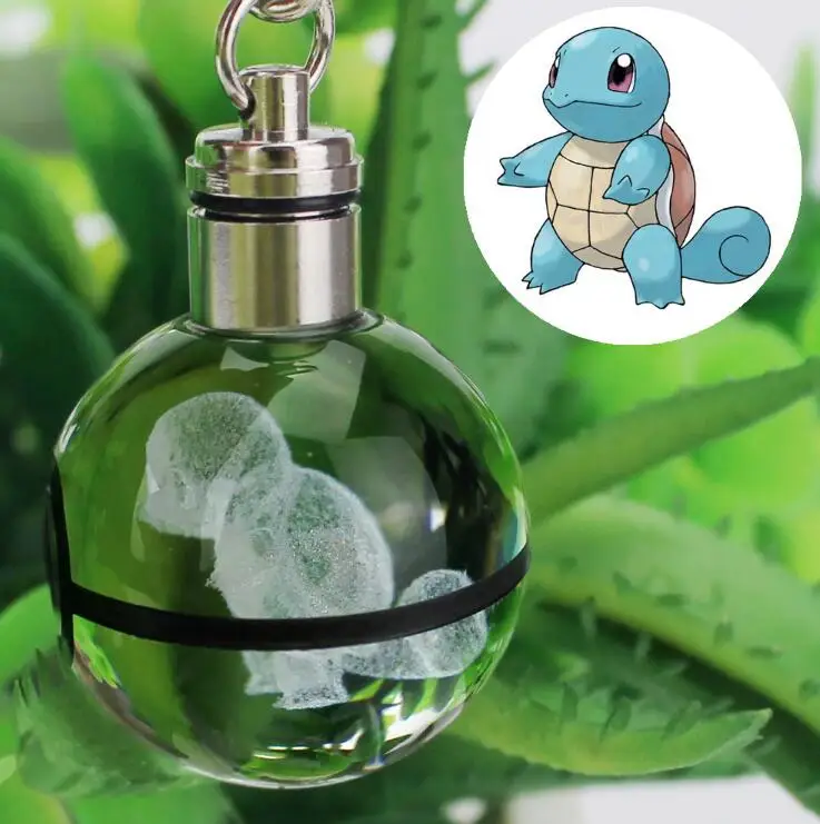 Модная лампа Bulbasaur Dragonite, 3D гравировка, стеклянный шар, лампа Pokemon Go, новинка, светильник светодиодный брелок, красочная подвеска, детский подарок - Цвет: Squirtle