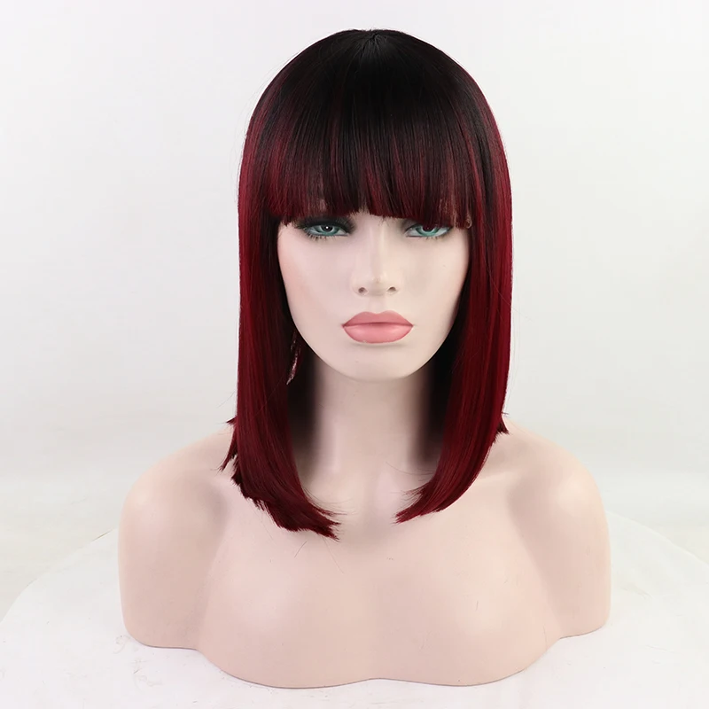 

Fantasy Beauty High Temperature Short Bob Straight Red Ombre Wig Natural Hairline 1B99j Synthetic Lace Front Wig Full Fring wig