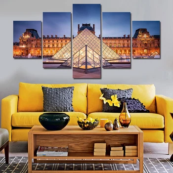 

Atfipan 5 Pcs At Night The Louvre Art Pictures Large HD Modern Home Wall Decor Abstract Canvas Print Painting Living Room Decor