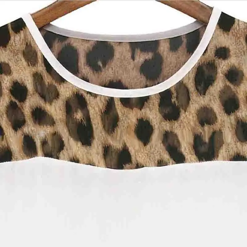 Модная Новая женская летняя футболка Леопардовый принт пэтчворк Дизайн Милая шифоновая Футболка короткий рукав Топ Женская Повседневная футболка