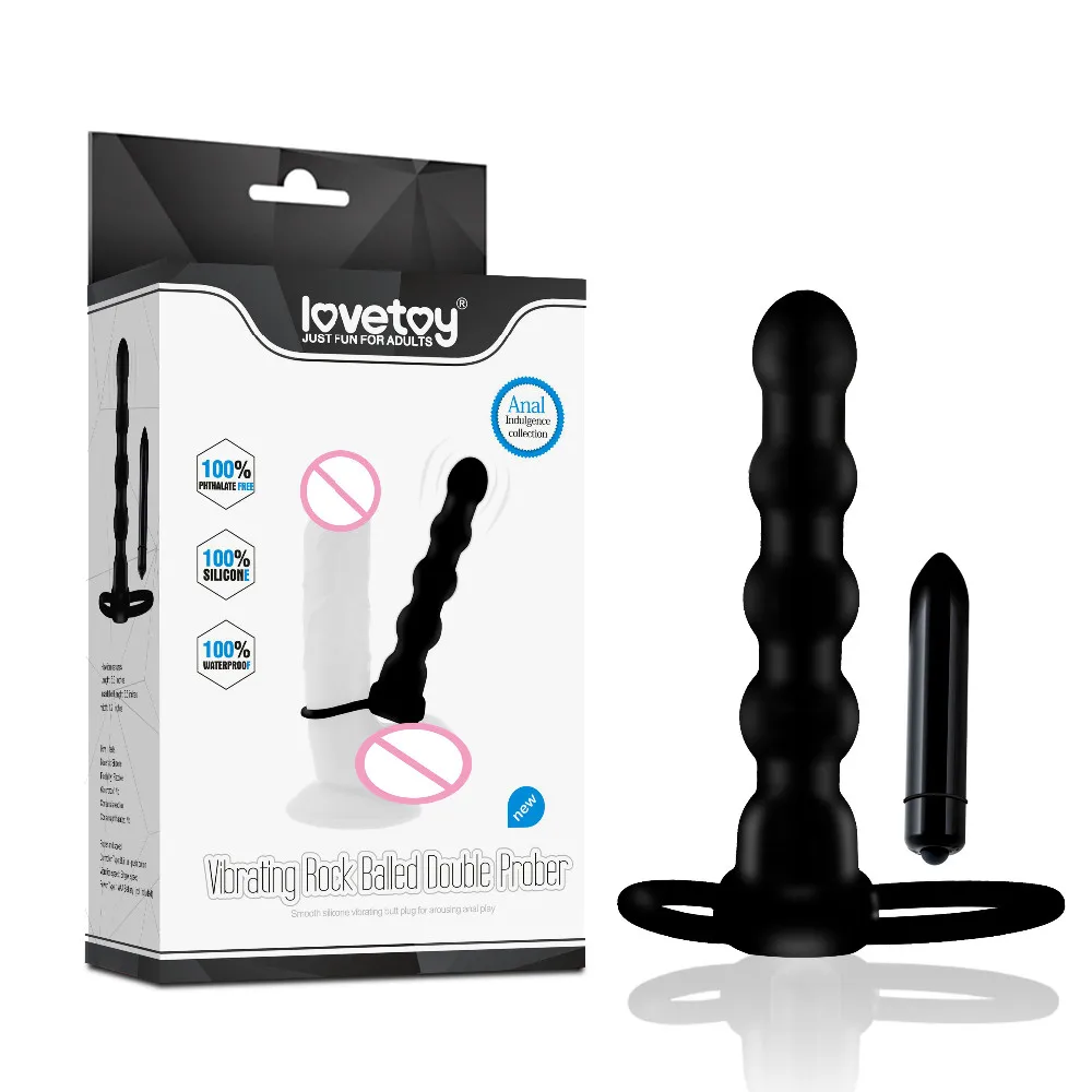 Double Penetration Strap-on Vibrating Dual Prober Silicone Anal Beads Dildo Penis Cock Ring Vibrator Sex Toys for Adult image