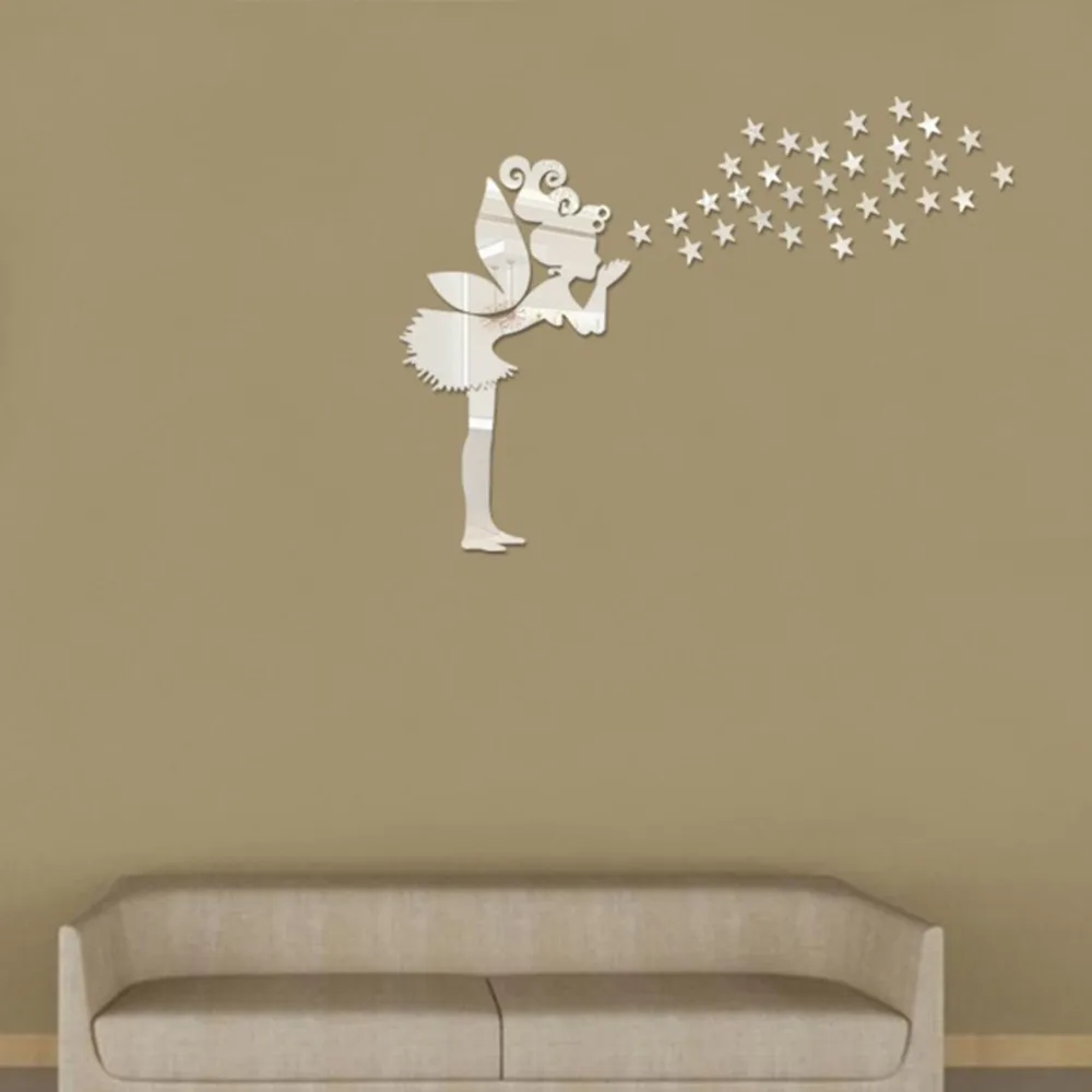 

Angel Magic Fairy & Stars 3D Mirror Wall Sticker Kids Bedroom Decoration Gift Creative Little Girl Wall Sticker for Home House