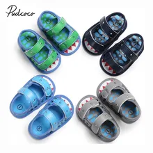 Брендовые сандалии для новорожденных мальчиков, мягкие милые летние Нескользящие сандалии с рисунком акулы, 0-18 месяцев