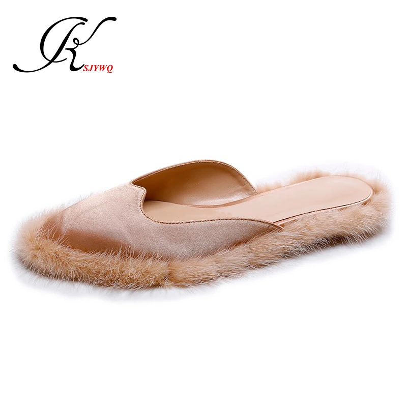 

KSJYWQ Women Mules oxford shoes Genuine leather Summer Slippers Sexy ladies Flat heels Home slipper Size 34-39 Box Packing L082