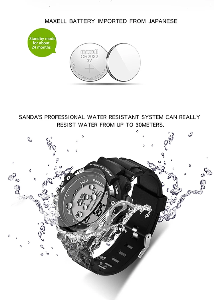 SANDA популярный светодиодный цифровой детский часы для девочек и мальчиков, многофункциональные электронные спортивные наручные часы с подсветкой и будильником, подарок-сюрприз