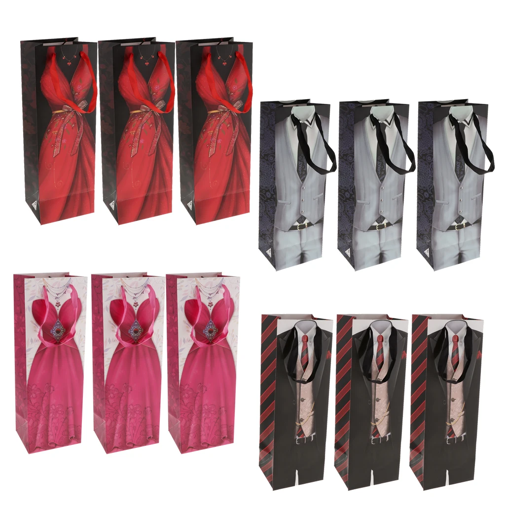 

12pcs Set Wine Bottle Bag Elegant Design Reusable Paper Red Wine Bag Wedding Party Gift
