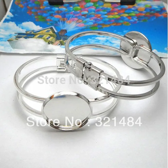 

Silver plated 100piece/Lot Bangle Bracelet Blank, Bracelet Base 25mm round cap Setting Wholesale