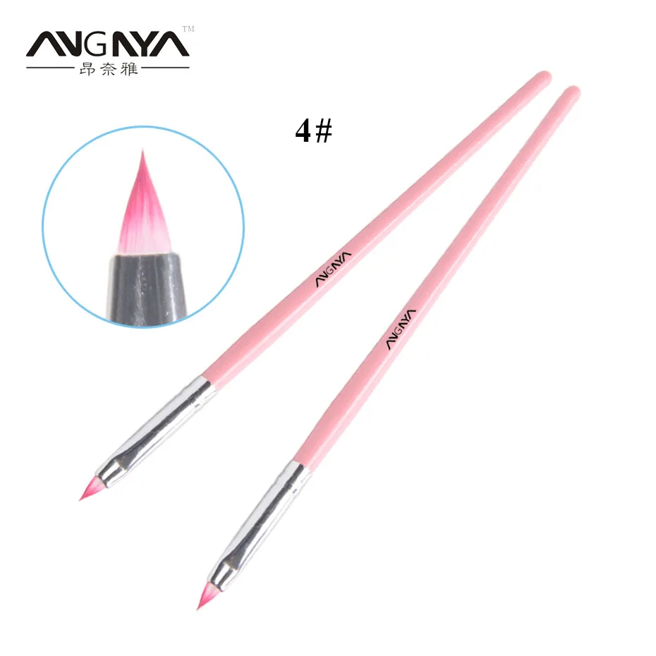 

ANGNYA 3D Nail Art Painting Brush Triangle 4# Pink Wood Handle Double Color Nylon Hair Acrylic Nail Brush Single Piece A055