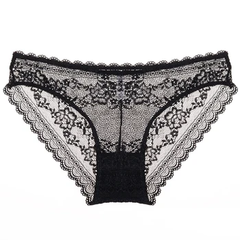 

Europe transparent French sexy lace lady slim waist briefs comfortable breathable set