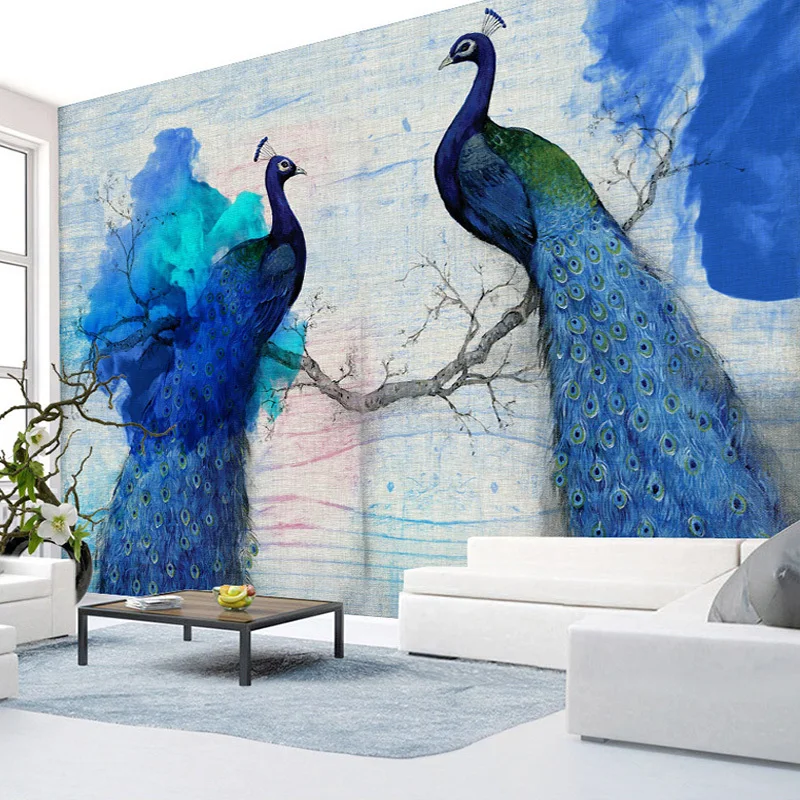 Custom Photo Wallpaper Modern Blue Peacock Bird Large Wall ...