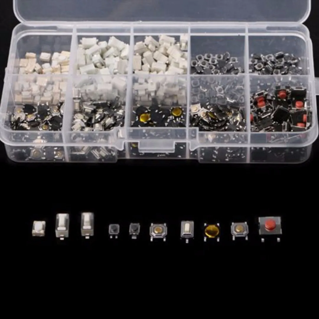 

500pcs 10 Value Momentary Tactile Switches Mayitr Push Button Switch Mini Micro PCB Switches Assortment kit