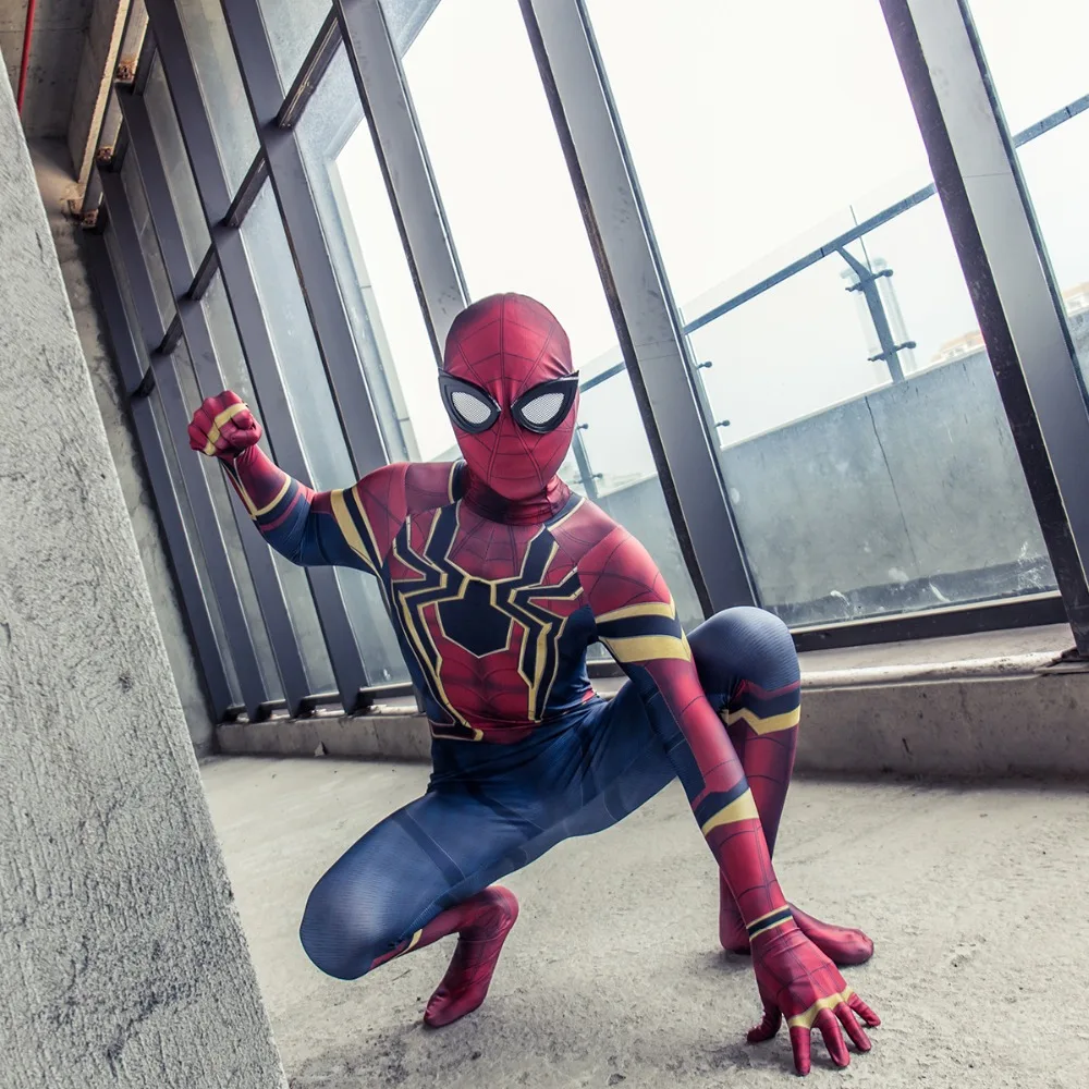 New Moviw Avengers Infinity War Spiderman Kids Jumpsuit Cosplay SpiderMan Mask Bodysuit Halloween Party Props (23)