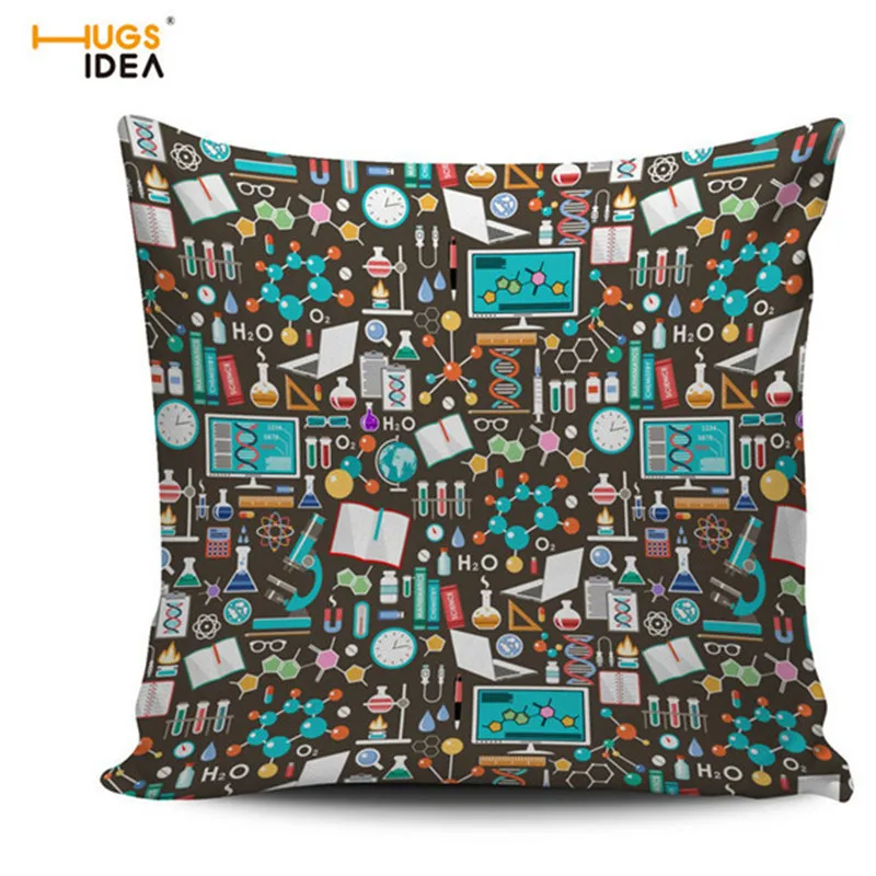 

HUGSIDEA Cute Cushion Covers Linen Cotton Colorful Throw Pillow Cover Science Equipment Printed Sofa Chair Square Pillow Case