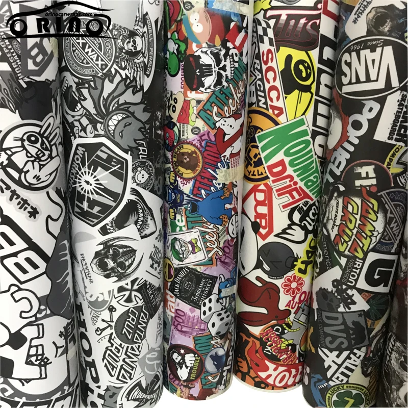 

Cartoon Graffiti JDM Skull Car Sticker Bomb Wrap Camouflage Vinyl Film DIY Styling Car Vinyl Foil With Air Bubble Free