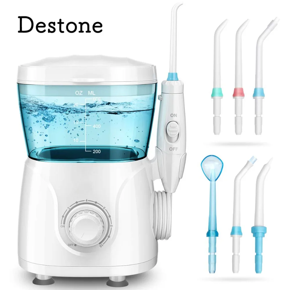 

Destone Oral Irrigator Water Flosser Dental for Teeth Brace Clean with 10 Adjustable Water Pressure 600ml Capacity 7 Jet Tips