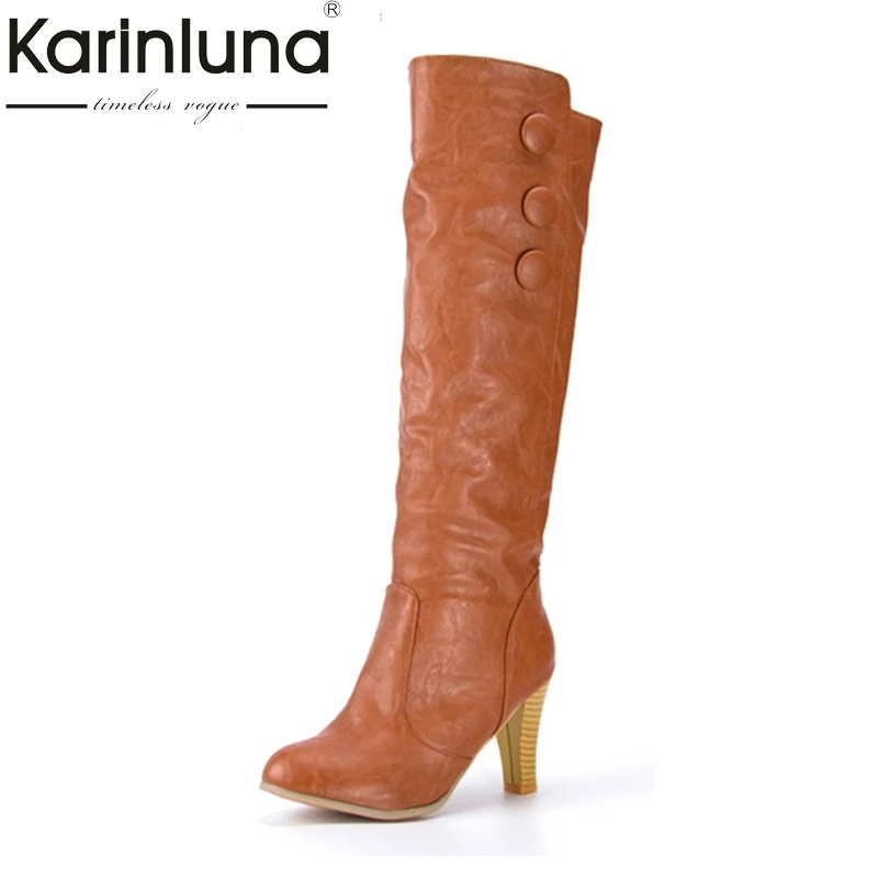 

KARINLUNA New arrivals fashion high heel boots for women casual dress knee high boots ladies snow boots big size BIG SIZE 34-43